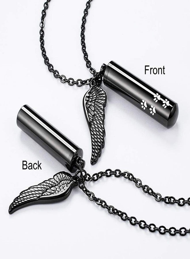 abooxiu Cylinder Cremation Urn Necklace with Angel Wing Pet Paw Ashes Keepsake Jewelry - Image 2